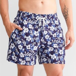 Trunks Men's Hibiscus Floral Swim Shorts Blue Size M